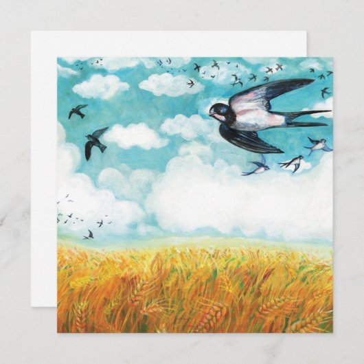 Zwemelen die over een tarweveld vliegen feestdagenkaart (Voorkant / Achterkant)