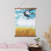 Zwemelen die over een tarweveld vliegen hangend wandkleed (Slaapkamer)