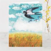 Zwemelen die over een tarweveld vliegen kaart (Gele Bloem)