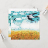 Zwemelen die over een tarweveld vliegen kaart (Voorkant / Achterkant in situ)