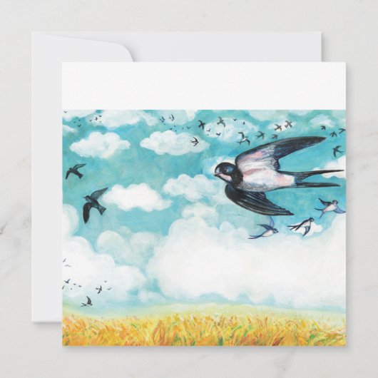Zwemelen die over een tarweveld vliegen kaart (Achterkant)