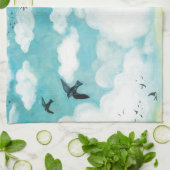 Zwemelen die over een tarweveld vliegen theedoek (Gevouwen)