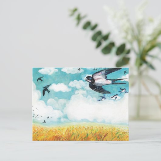 Zwemelen die over een Wheat Field vliegen Briefkaart (Staand voorkant)