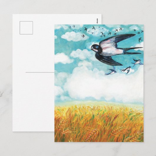 Zwemelen die over een Wheat Field vliegen Feestdagenkaart (Voorkant / Achterkant)