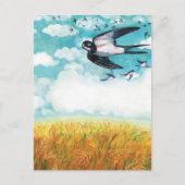 Zwemelen die over een Wheat Field vliegen Feestdagenkaart (Voorkant)