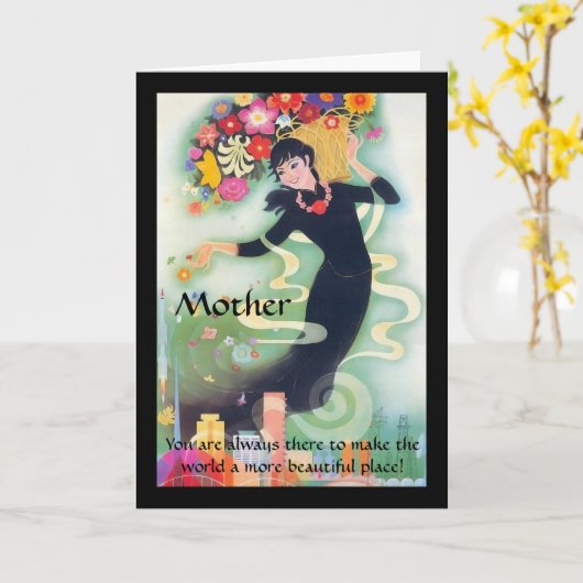 Zwemelen en bloemen Moederdag Kaart (Gele Bloem)