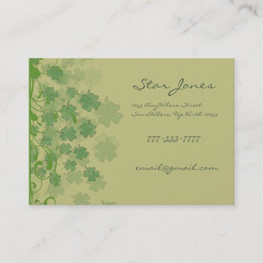 Zwemelen en klaver en shamrocks Galore Visitekaartje (Voorkant)