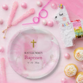 Zwemelen en ronddraaien roze wolken papieren bordje (Feest)