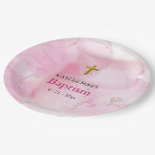 Zwemelen en ronddraaien roze wolken papieren bordje (Gekanteld)