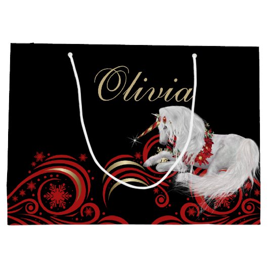 Zwemelen en Snowflakes Unicorn Red en Gold JOY Groot Cadeauzakje (Achterkant)