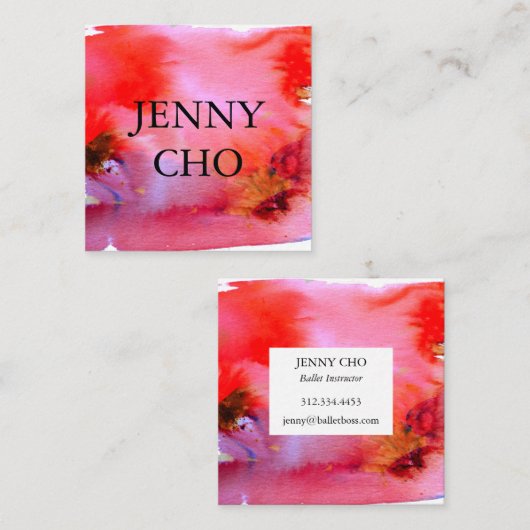 Zwemelen en spetters waterverf visitekaartje vierk (Voorkant / Achterkant)