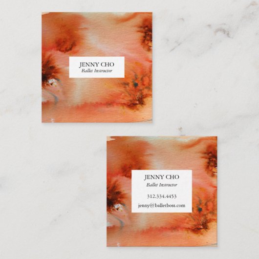 Zwemelen en spetters waterverf visitekaartje vierk (Voorkant / Achterkant)