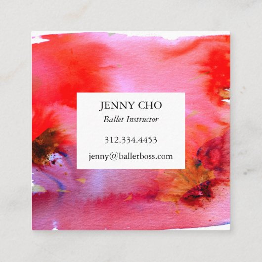 Zwemelen en spetters waterverf visitekaartje vierk (Achterkant)