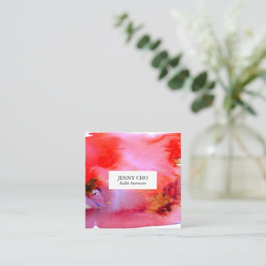 Zwemelen en spetters waterverf visitekaartje vierk (Staand voorkant)