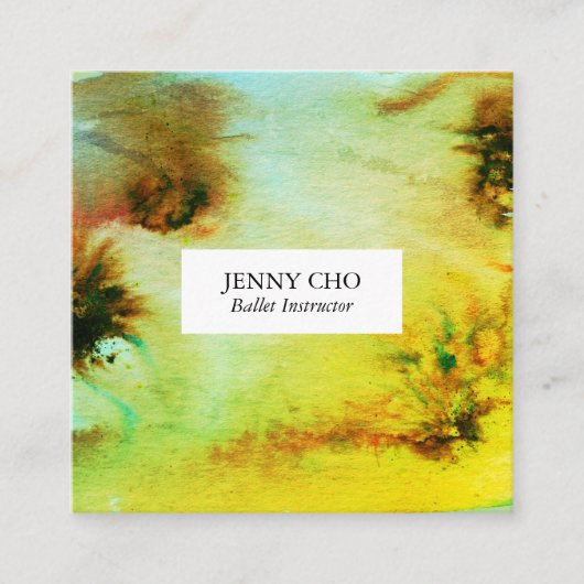 Zwemelen en spetters waterverf visitekaartje vierk (Voorkant)