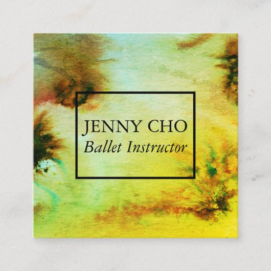 Zwemelen en Splashes Waterverf Abstract Kleurrijk Vierkante Visitekaartje (Voorkant)