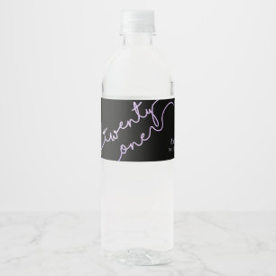 Zwemelen, Paarse glitter 21ste verjaardag Waterfles Etiket