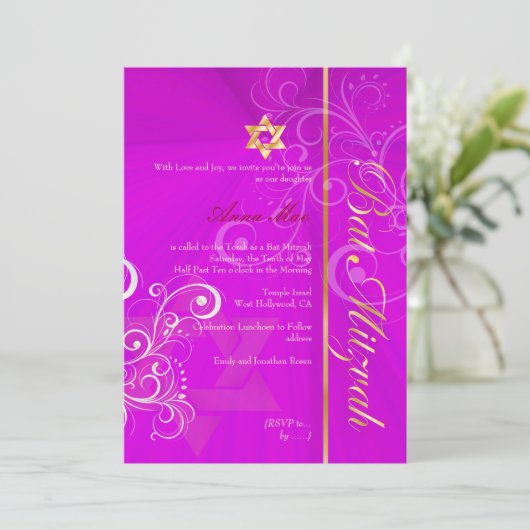 Zwemelen van het merk Mitzvah/hete roze/goud Kaart (Staand voorkant)