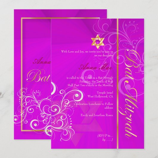 Zwemelen van het merk Mitzvah/hete roze/goud Kaart (Voorkant / Achterkant)