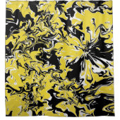 Zwemelen van zwart, wit en geel douchegordijn (Voorkant)