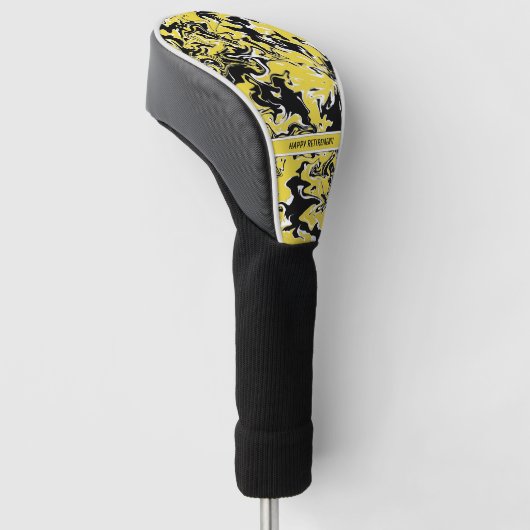 Zwemelen van zwart, wit en geel golfheadcover (Schuin)