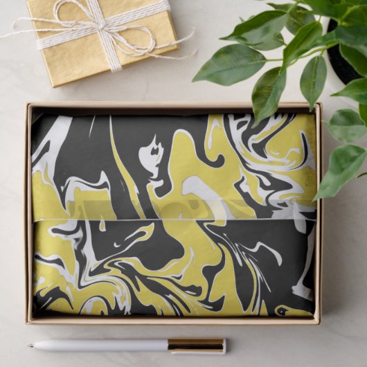 Zwemelen van zwart, wit en geel tissuepapier (Geschenk)