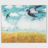 Zwemelen vliegen over blauwe hemel cadeaupapier (Vlak)