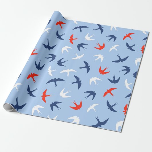 Zwemelen Vluchtflank Blauw Rood Cadeaupapier (Uitgerold)