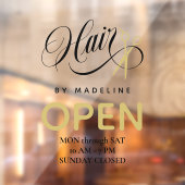 Zwemelen, zwart haar en schaar Hair Salon Open Ure Raamsticker (Vel 2)
