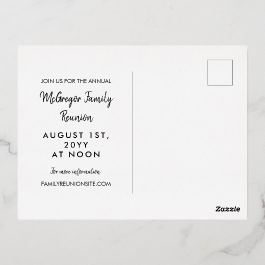 Zwemelijk  gezinshereniging Gold Folie Uitnodiging Briefkaart (Achterkant)