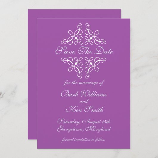 Zwemelt in Paars sparen de Datum Save The Date (Voorkant / Achterkant)