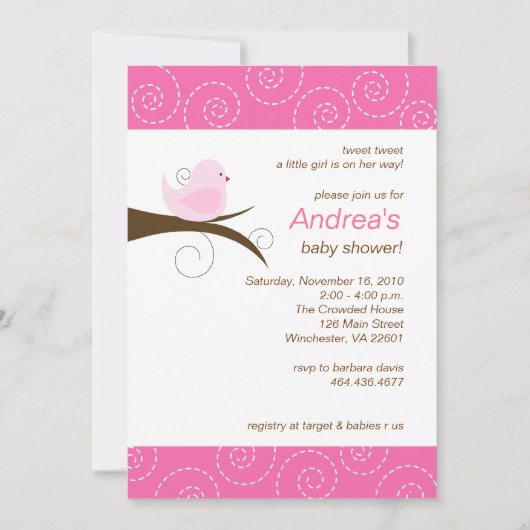 Zwemelvogel Roze Baby shower Kaart (Voorkant)