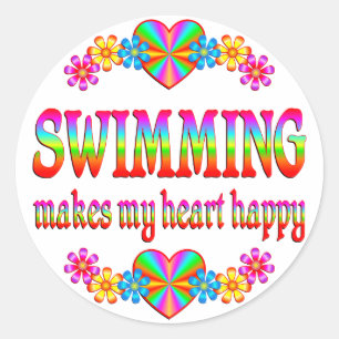Zwemend hart Happy Ronde Sticker