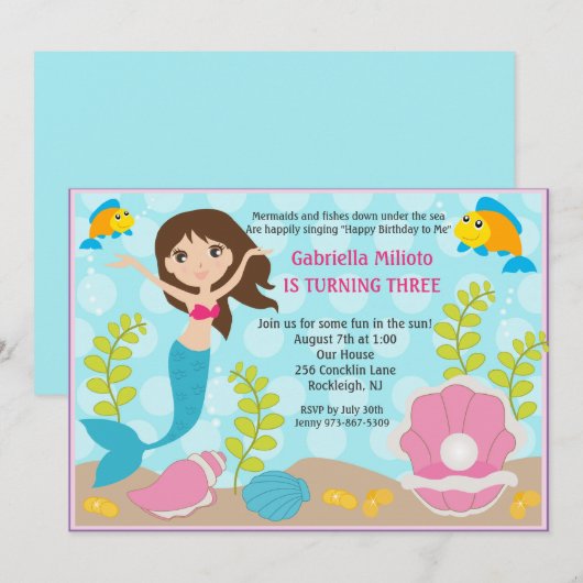 Zwemend meisje uitgenodigd op de verjaardag van he kaart (Voorkant / Achterkant)