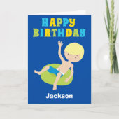 Zwemende Blonde Boy Aangepast Kinder Happy Birthda Kaart (Voorkant)