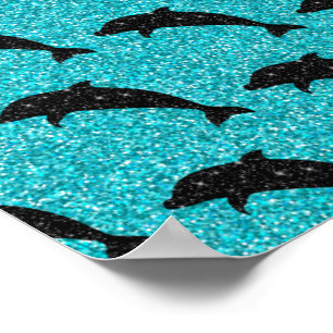 Zwemende dolfijn Zwart glinsterend Oceandieren Poster