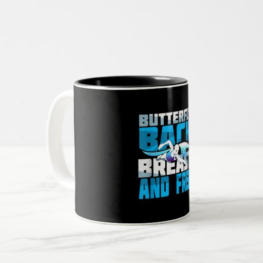 Zwemende gift voor zwemmers tweekleurige koffiemok (Voorkant links)