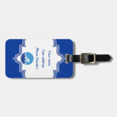 Zwemende giften, zwemmer op een blauwe cirkeldouan bagagelabel (Voorkant horizontaal)