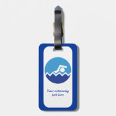 Zwemende giften, zwemmer op een blauwe cirkeldouan bagagelabel (Achterkant verticaal)