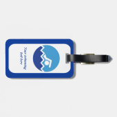 Zwemende giften, zwemmer op een blauwe cirkeldouan bagagelabel (Achterkant horizontaal)