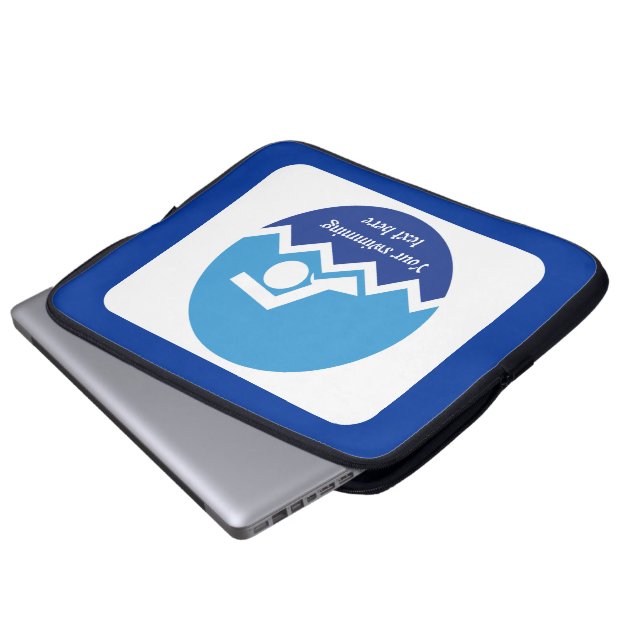 Zwemende giften, zwemmer op een blauwe cirkeldouan laptop sleeve (Voorkant onderkant)