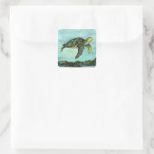 Zwemende groene schildpad vierkante sticker (Tas)