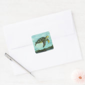 Zwemende groene schildpad vierkante sticker (Envelop)