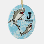 Zwemende haaien, voeg de Naam van het Kind en Mono Keramisch Ornament (Rechts)