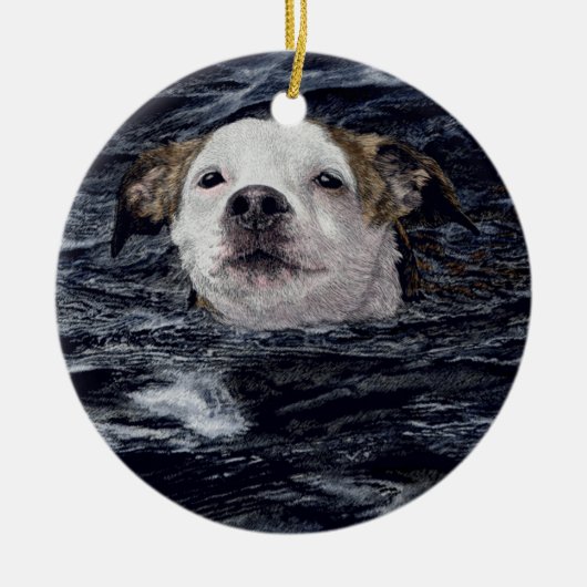 Zwemende hond-sierplant - "Determination" Keramisch Ornament (Voorkant)