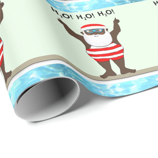 Zwemende Kerstman Kerst Inpakpapier (Rol Hoek)