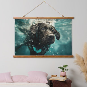 Zwemende Labrador Puppy Onderwater Ontwerp Hangend Wandkleed