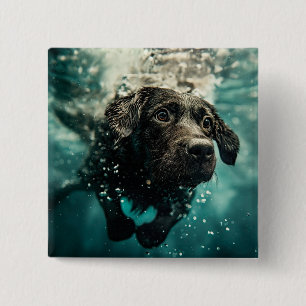 Zwemende Labrador Puppy Onderwater Ontwerp Vierkante Button 5,1 Cm