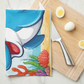 Zwemende Lachende Cartoon Dolfijn Theedoek (Quarter Fold)