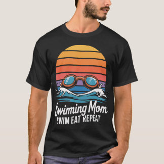 Zwemende Moeder Zwem Eet Herhaal Retro T-shirt